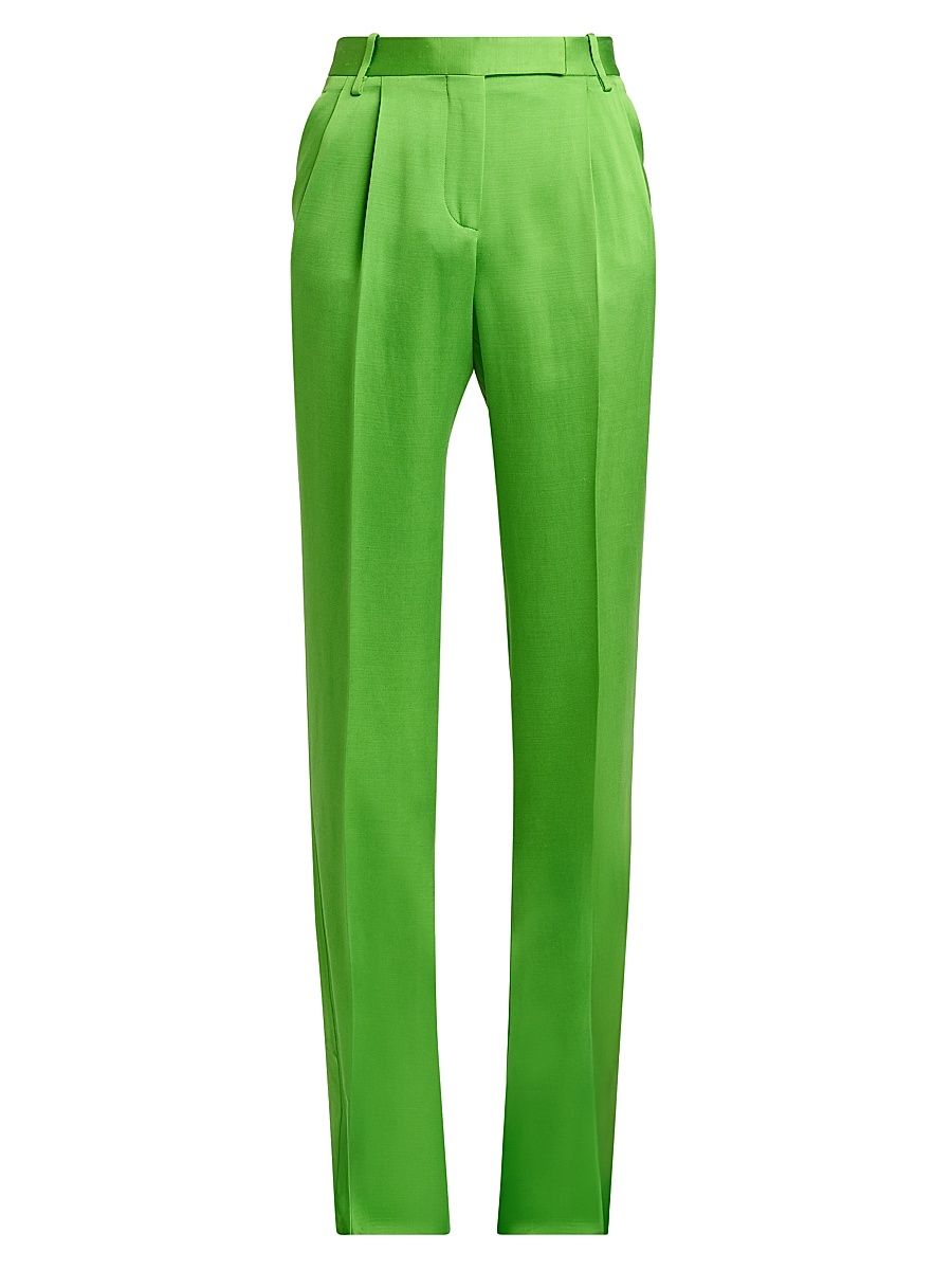 Women's Pleated Silk-Wool Trousers - Gdj Seagrass - Size 10
