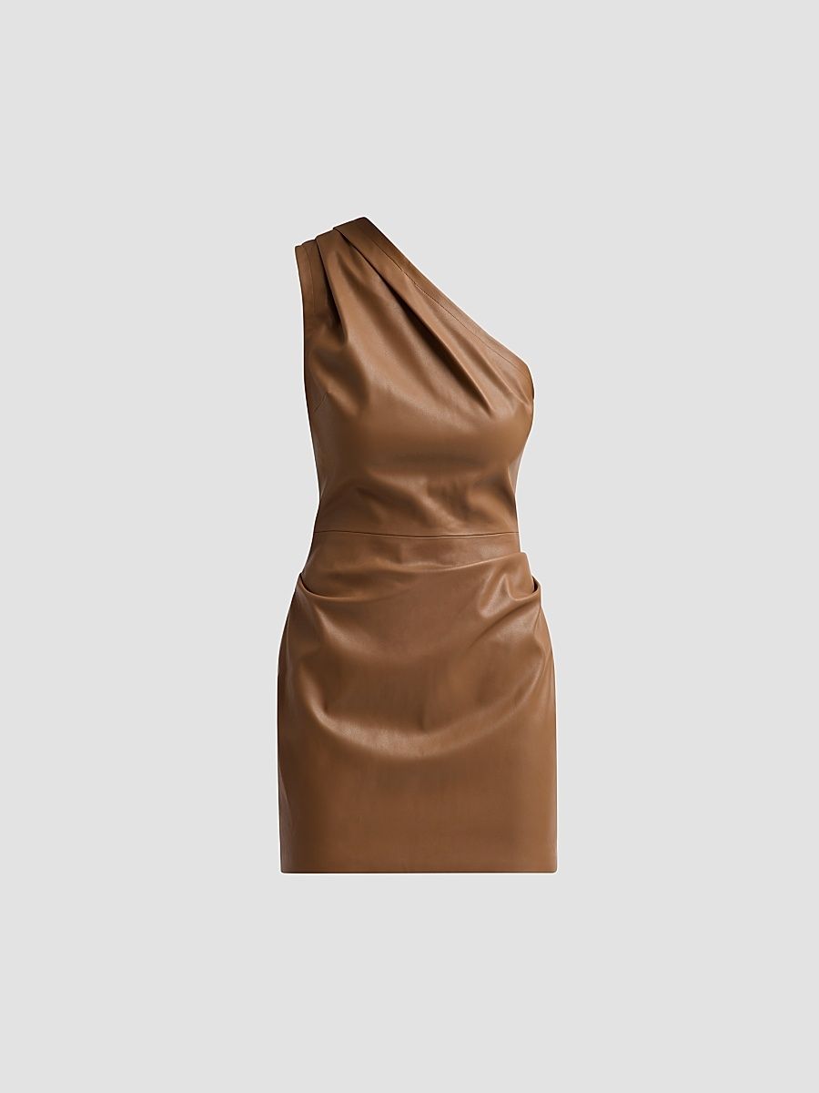 Women's Pelle Faux Leather Mini Dress - Saddle - Size Large