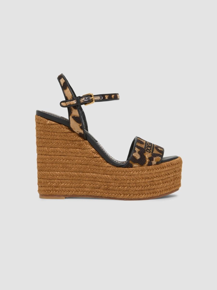 Dolce & Gabbana Women's 90MM Leopard Print Espadrille Wedge Sandals - Leo - Size 12