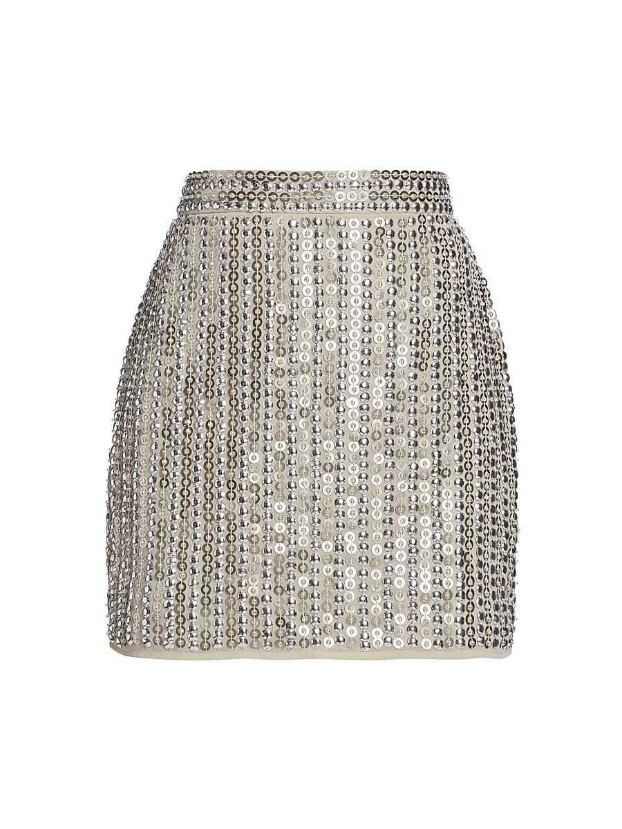 Women's Separates Sequin-Embellished Miniskirt - Silver - Size Large