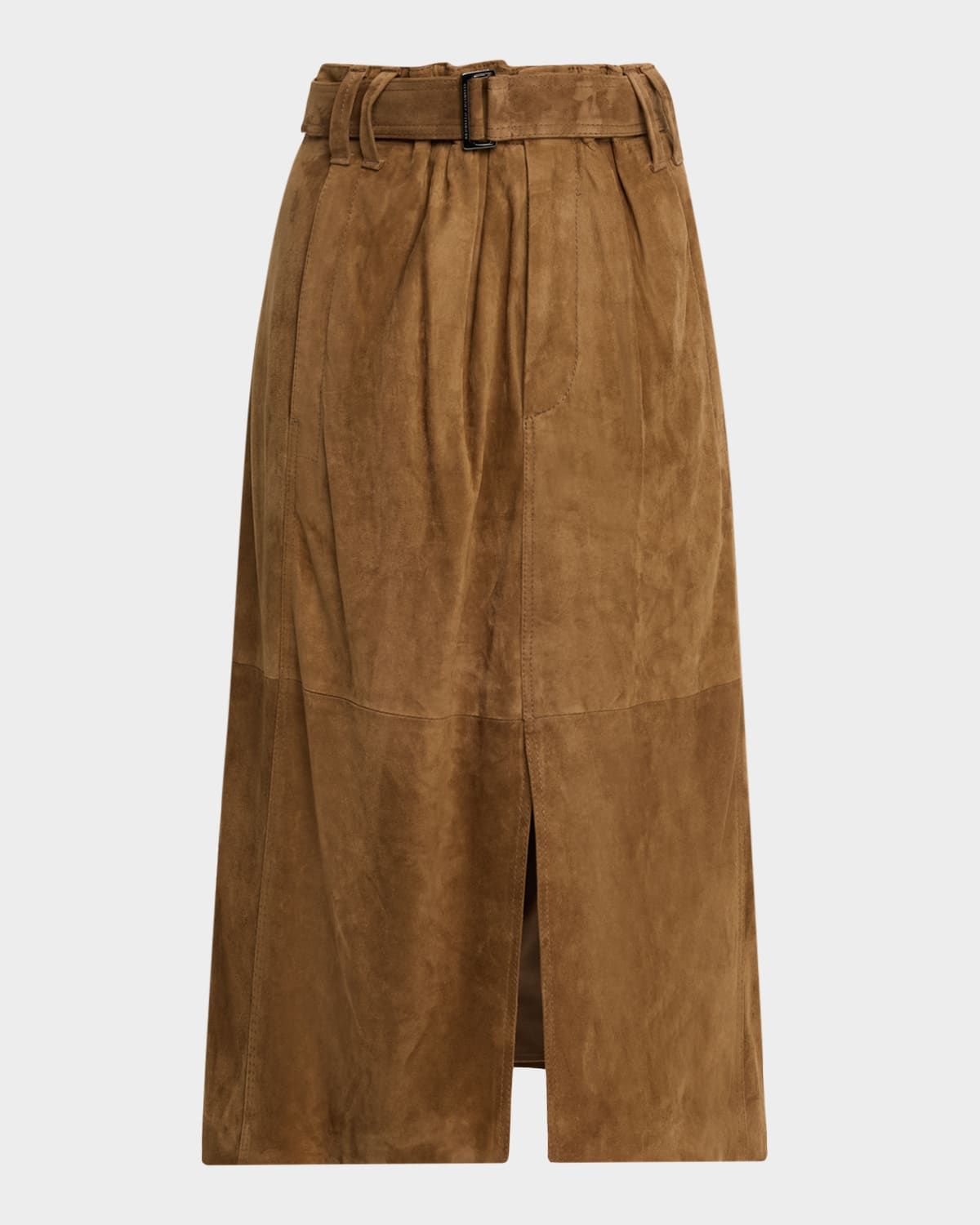 Suede Belted Midi Skirt