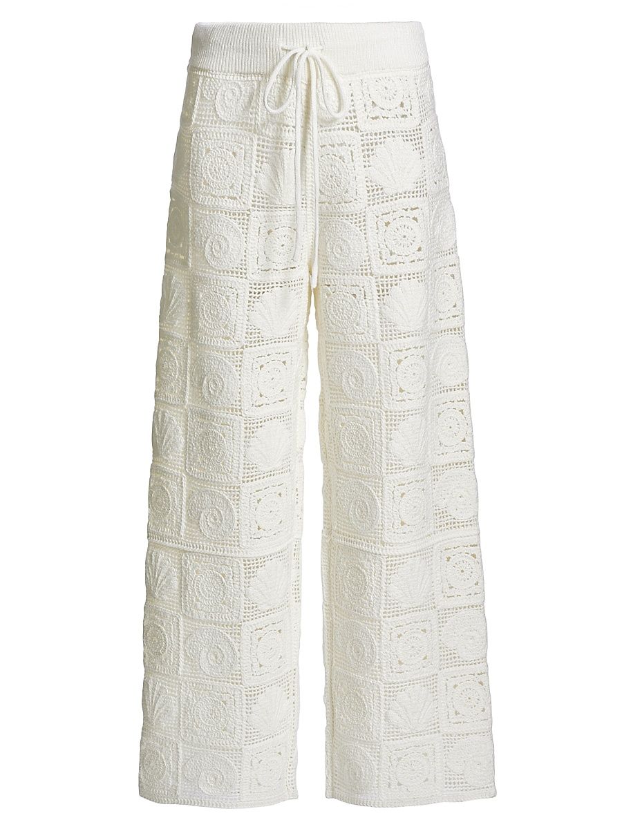 Women's Maja Crochet Cotton-Blend Pants - White Sea Shell Crochet - Size Large