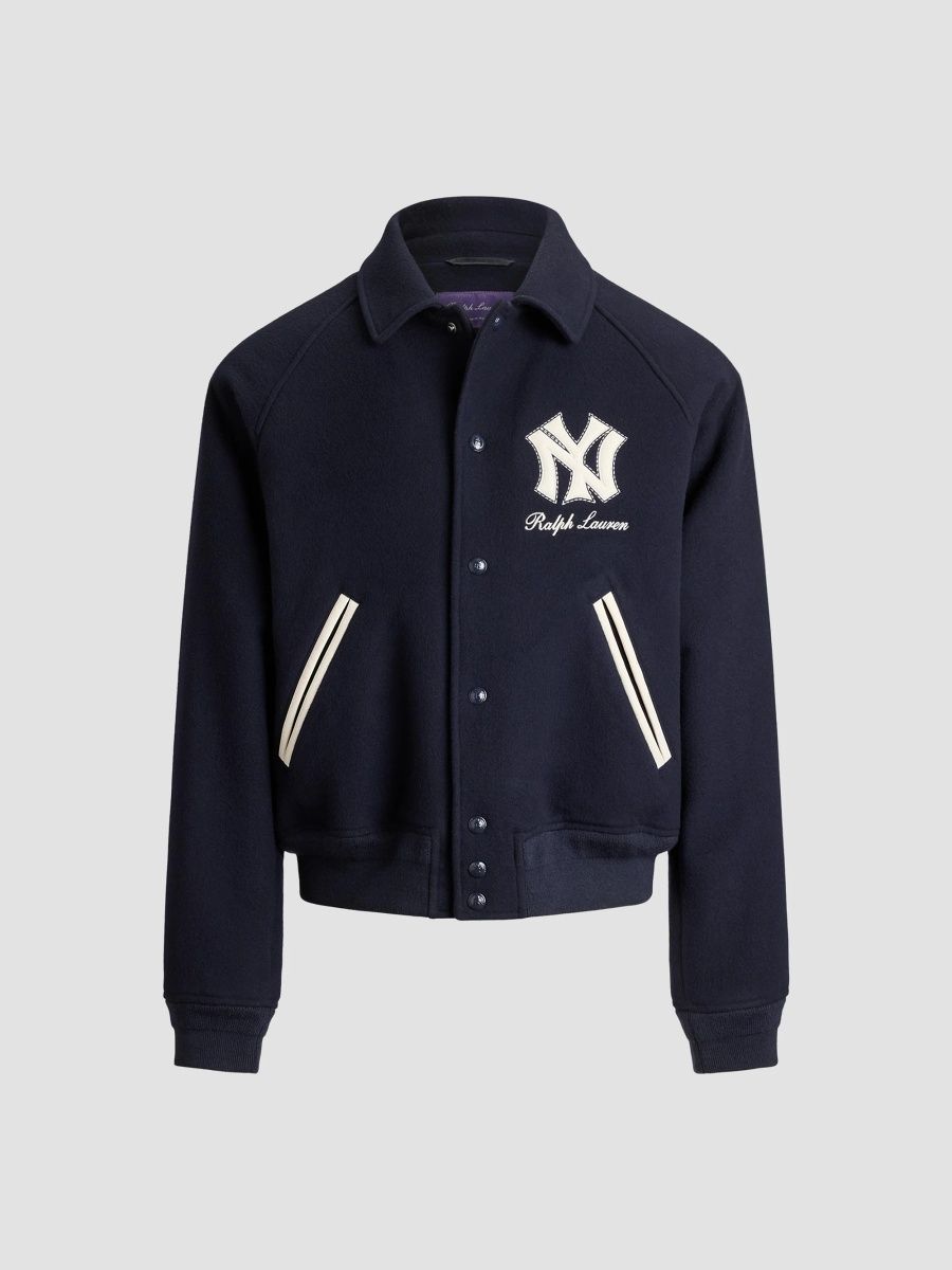 Ralph Lauren Purple Label Men's Yankees Appliqué Shearling-Lined Wool Jacket - Chairman Navy - Size XXL