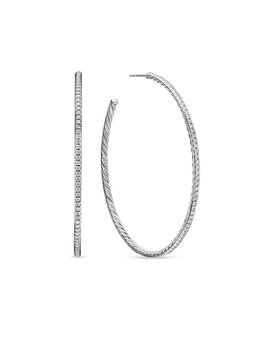 Women's Pavé Hoop Earrings in Sterling Silver with Diamonds, 63.5MM - Diamond