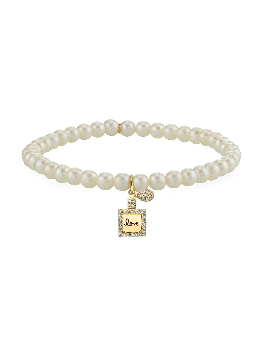 Women's 14K Yellow Gold, Freshwater Pearl & 0.22 TCW Diamond Perfume Bottle Bracelet - White Gold