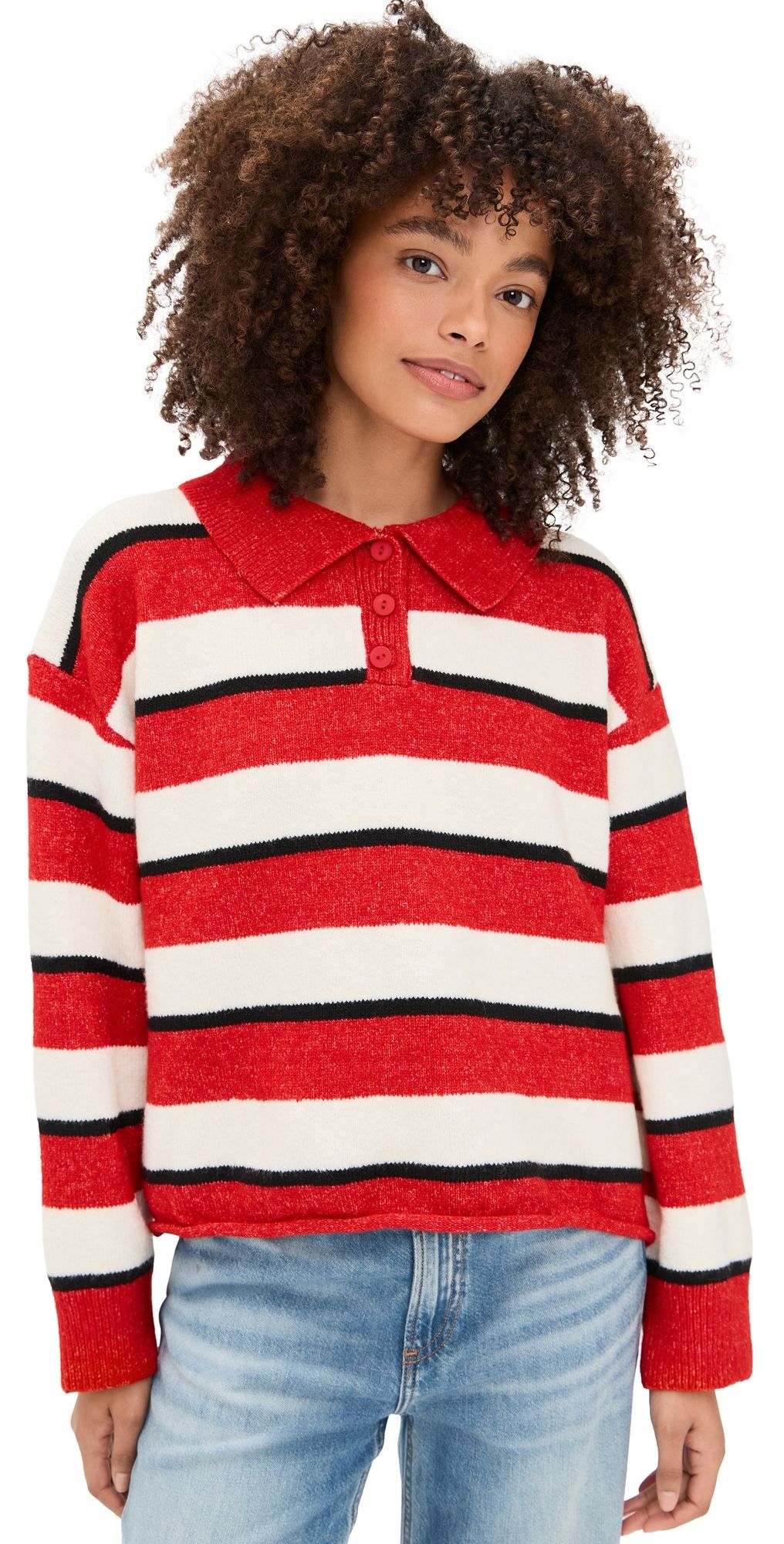Little Lies Sports Day Stripe Polo Red/White/Black Stripe S/M