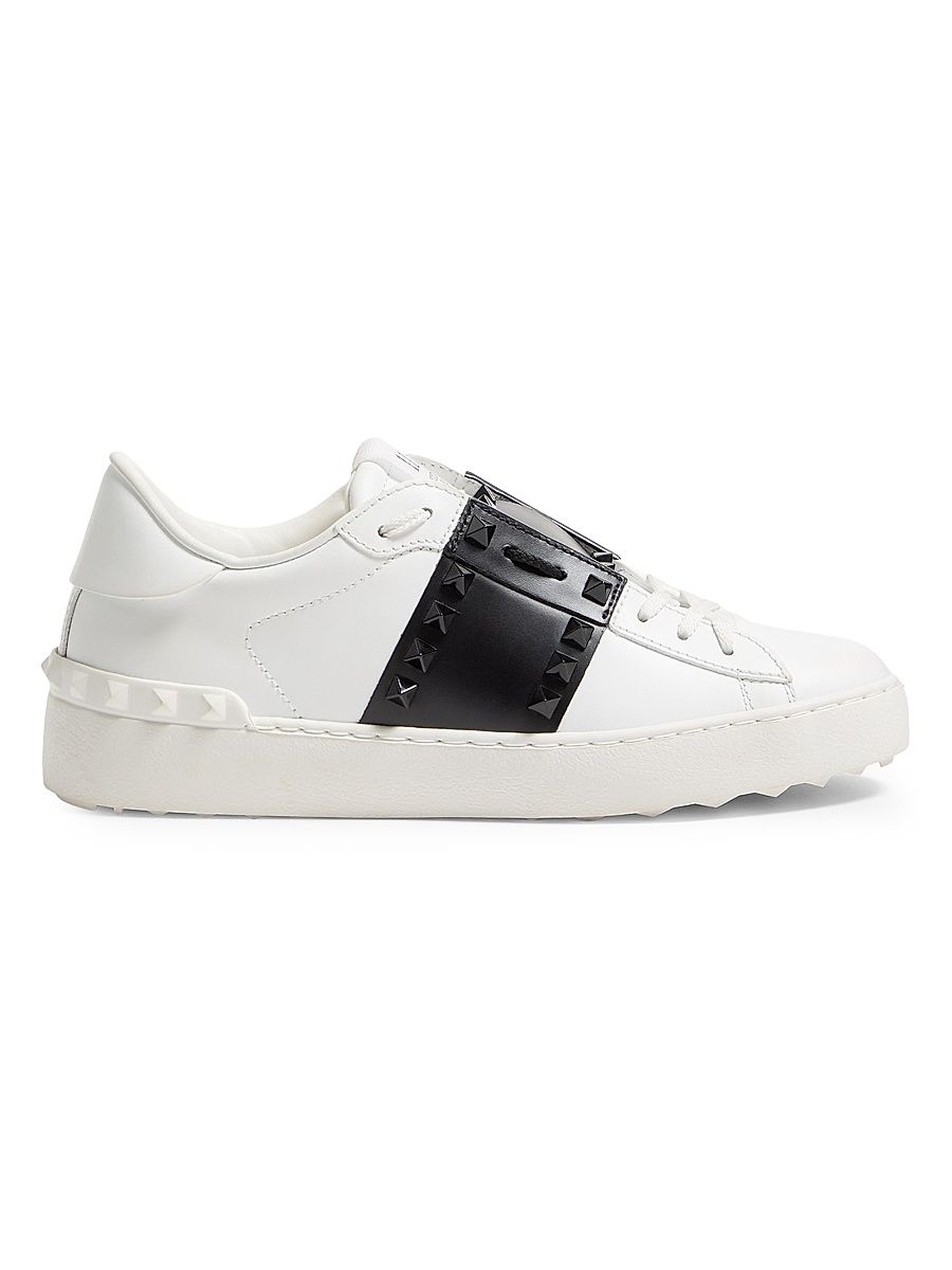 Women's Rockstud Untitled Sneakers in Calfskin Leather - White Black - Size 4.5