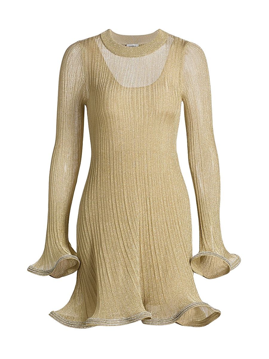 Women's Zelda Metallic Flared Hem Rib-Knit Minidress - Gold - Size Large