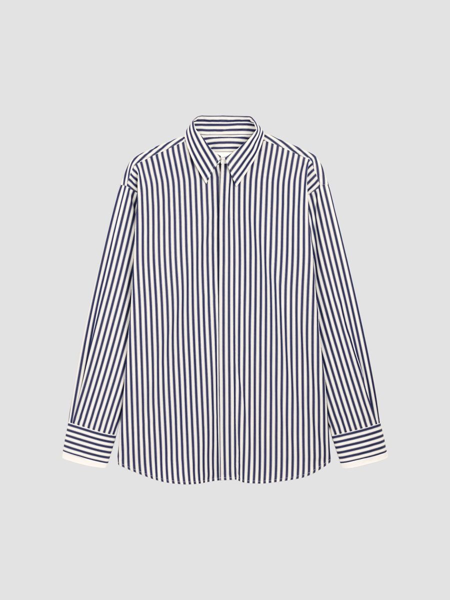 AMI Paris Women's Striped Cotton Removable Collar Shirt - Royal Blue White - Size XS