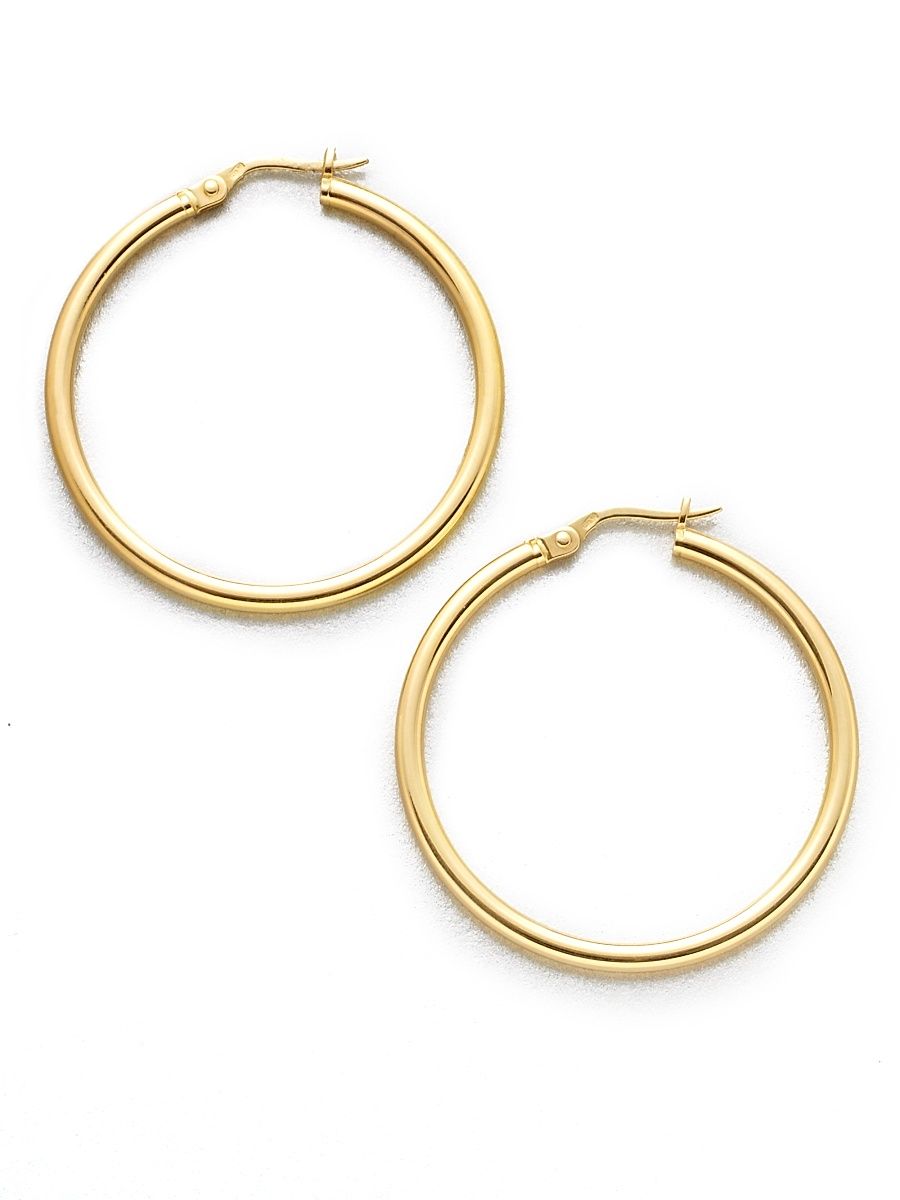Women's 18K Yellow Gold Hoop Earrings/1.4" - Gold