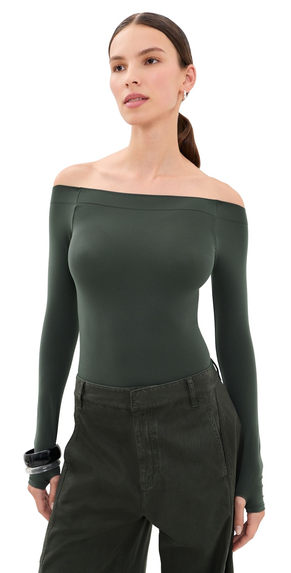 Commando Ballet Off Shoulder Thong Bodysuit with Thumbholes Hazel One Size
