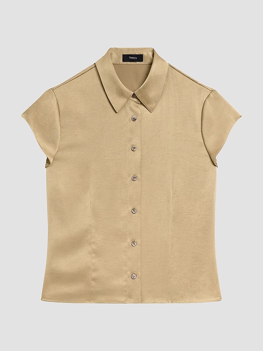 Women's Satin Button-Front Shirt - Mocha Taupe - Size XL