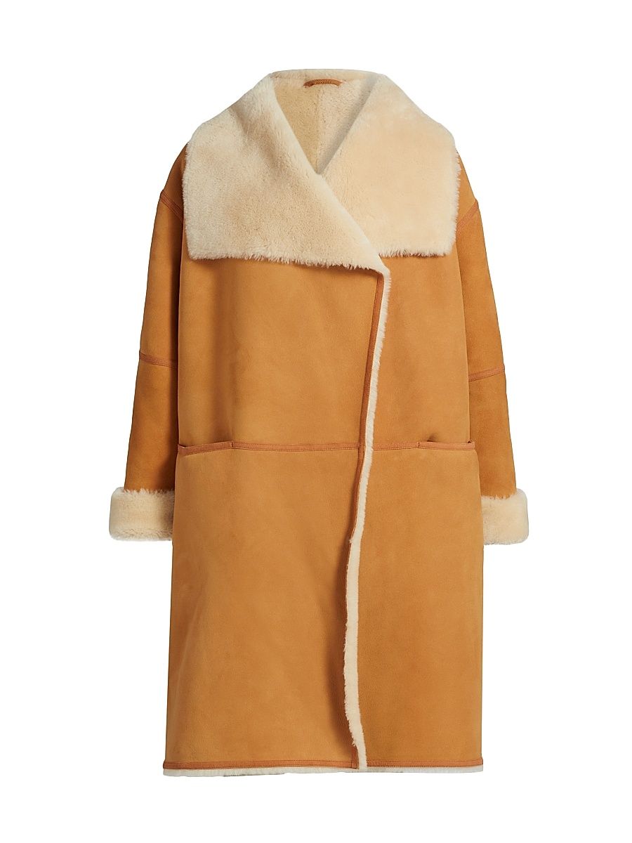 Women's Draped Shearling Coat - Tan - Size XL