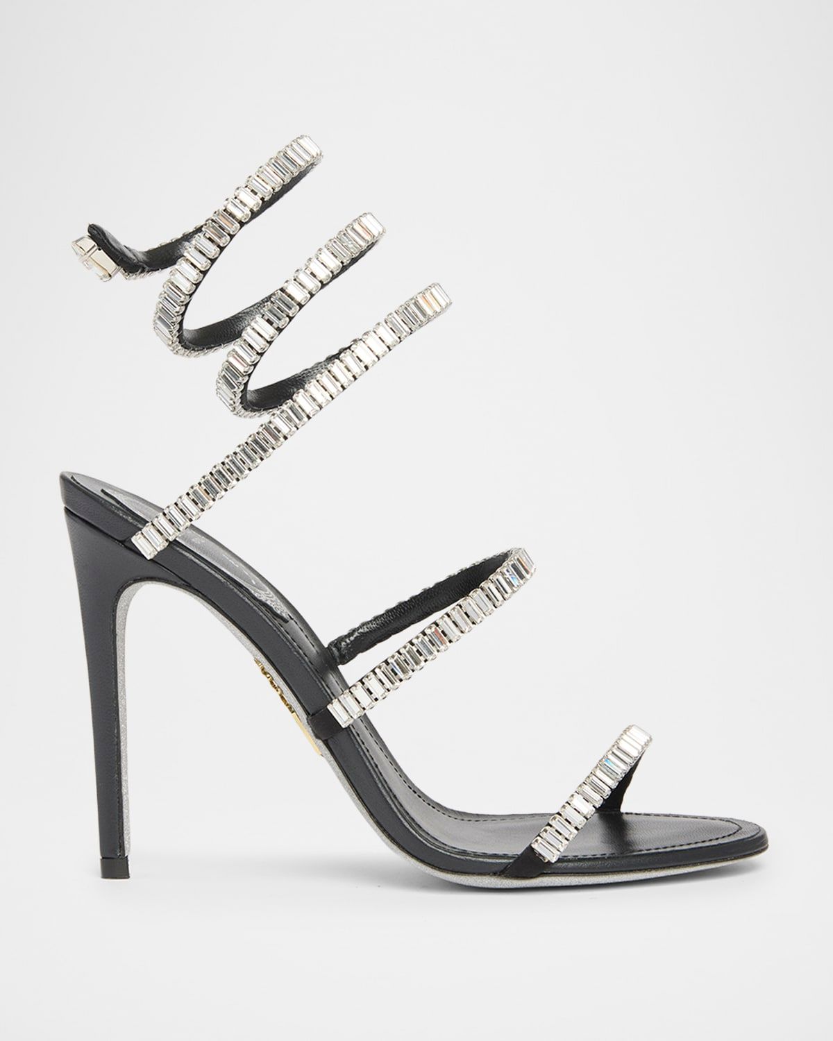 105mm Cleo Leather Baguette Crystal Sandals