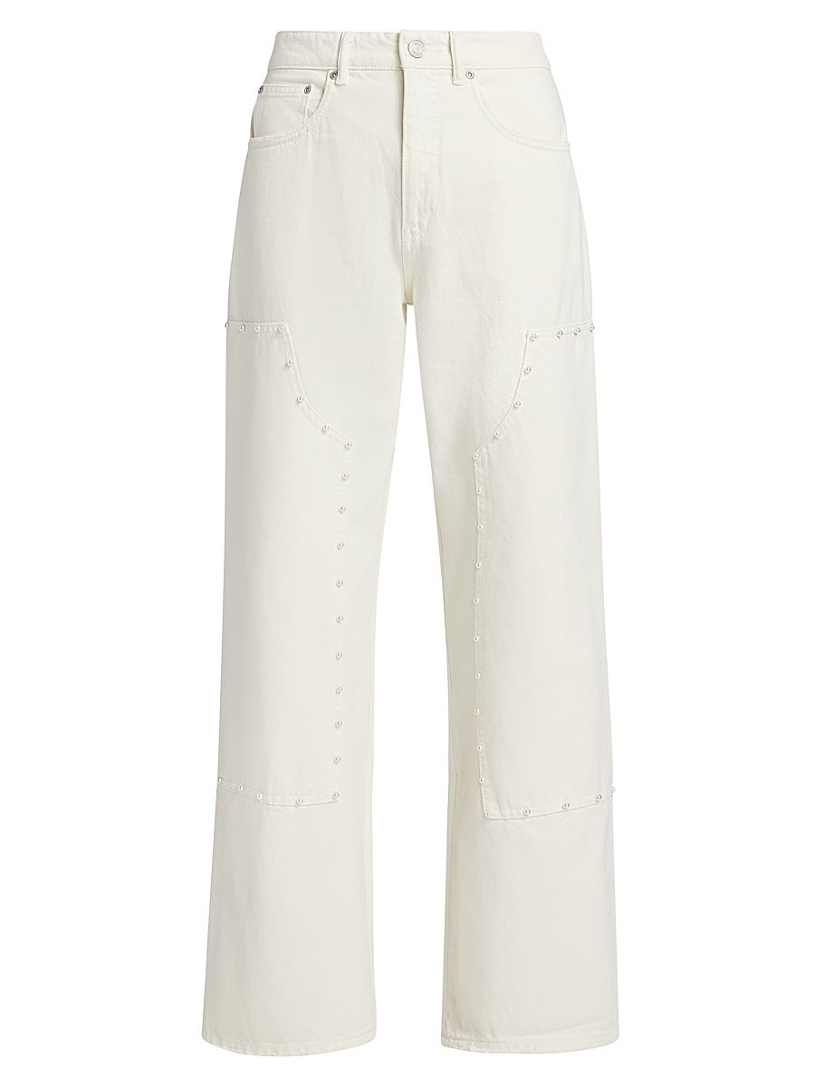 Women's Pearl Embellished Carpenter Jeans - Off White - Size 30