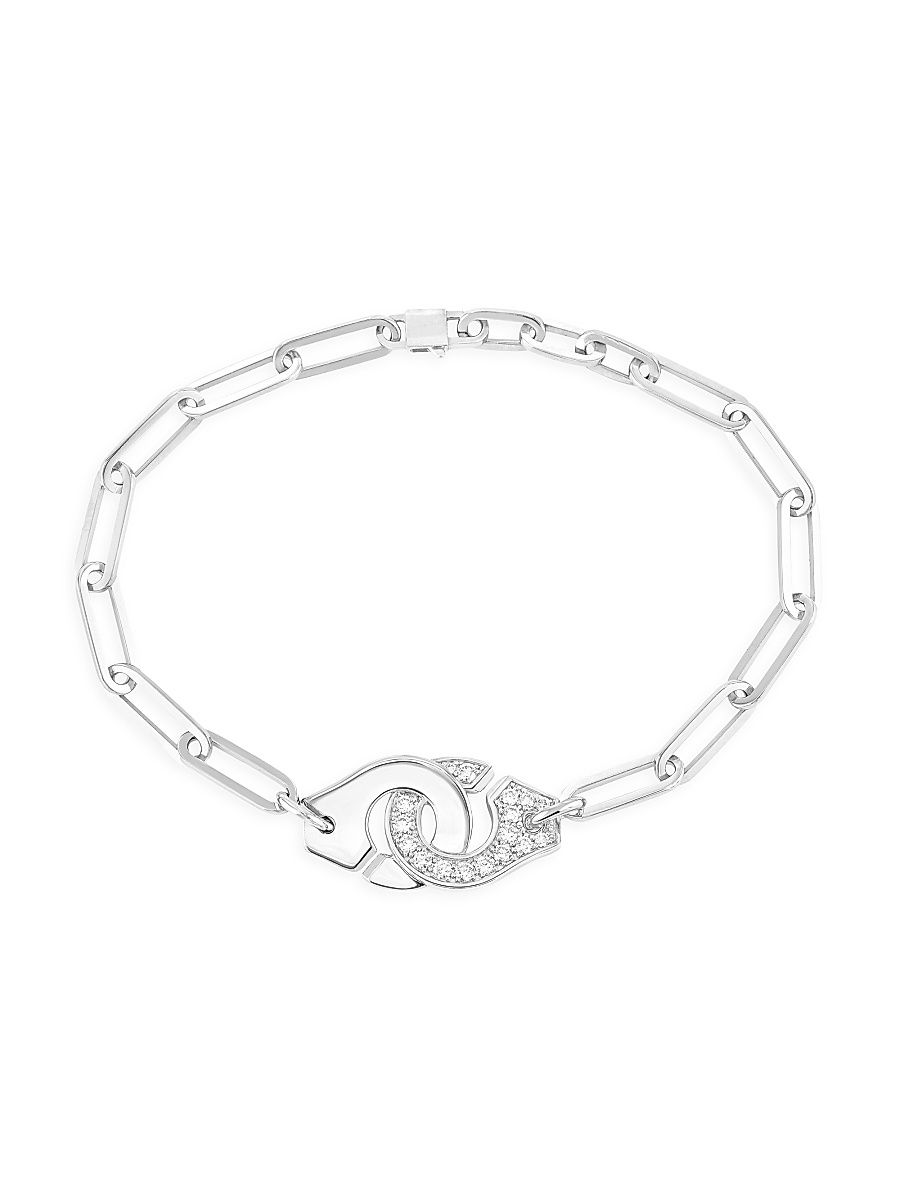 Women's Menottes Dinh Van R12 18K White Gold & Diamond Chain Bracelet - White Gold - Size Large