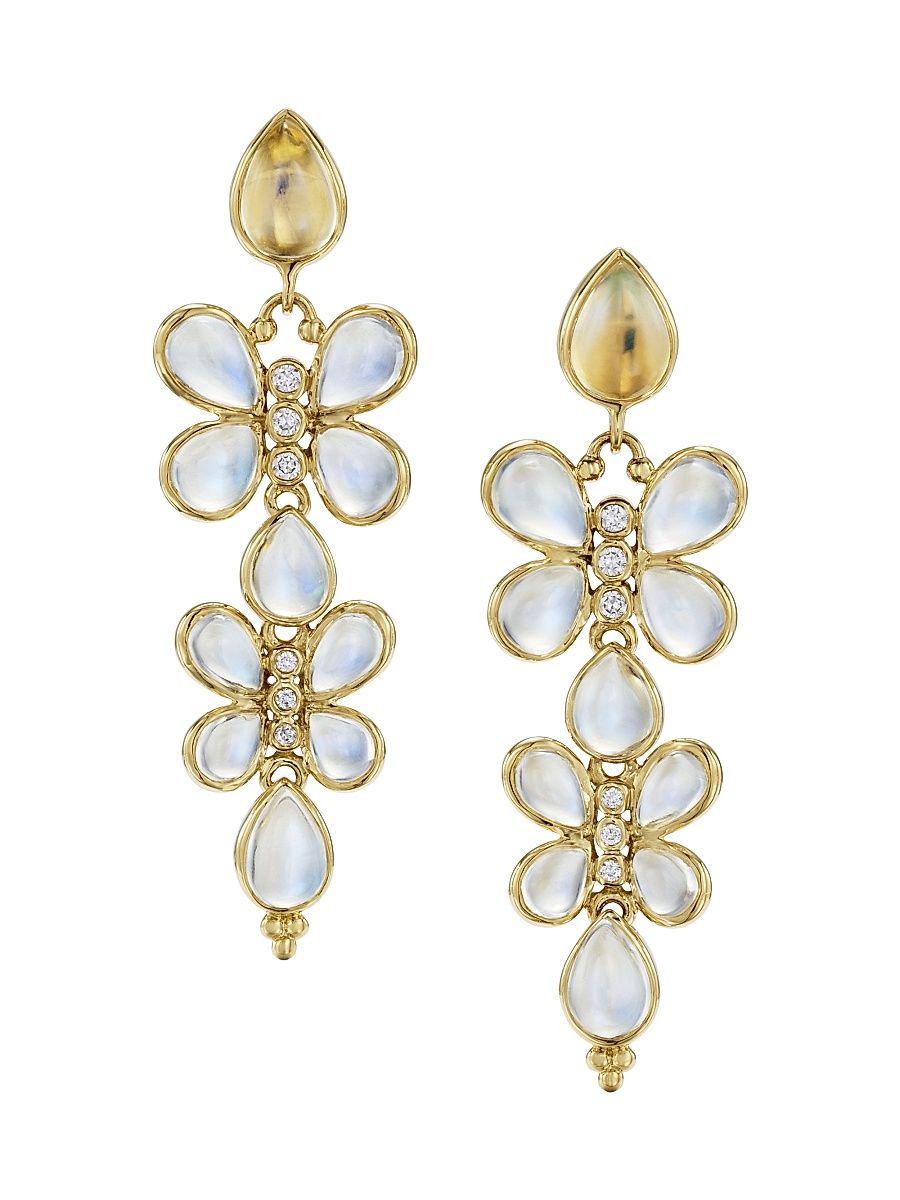 Women's Florence86 FJ Luna Flutter 18K Yellow Gold, Blue Moonstone & 0.13 TCW Diamond Drop Earrings - Yellow Gold