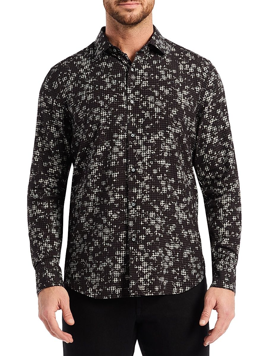 Men's Angola Burnout Plaid Shirt - Black - Size XL