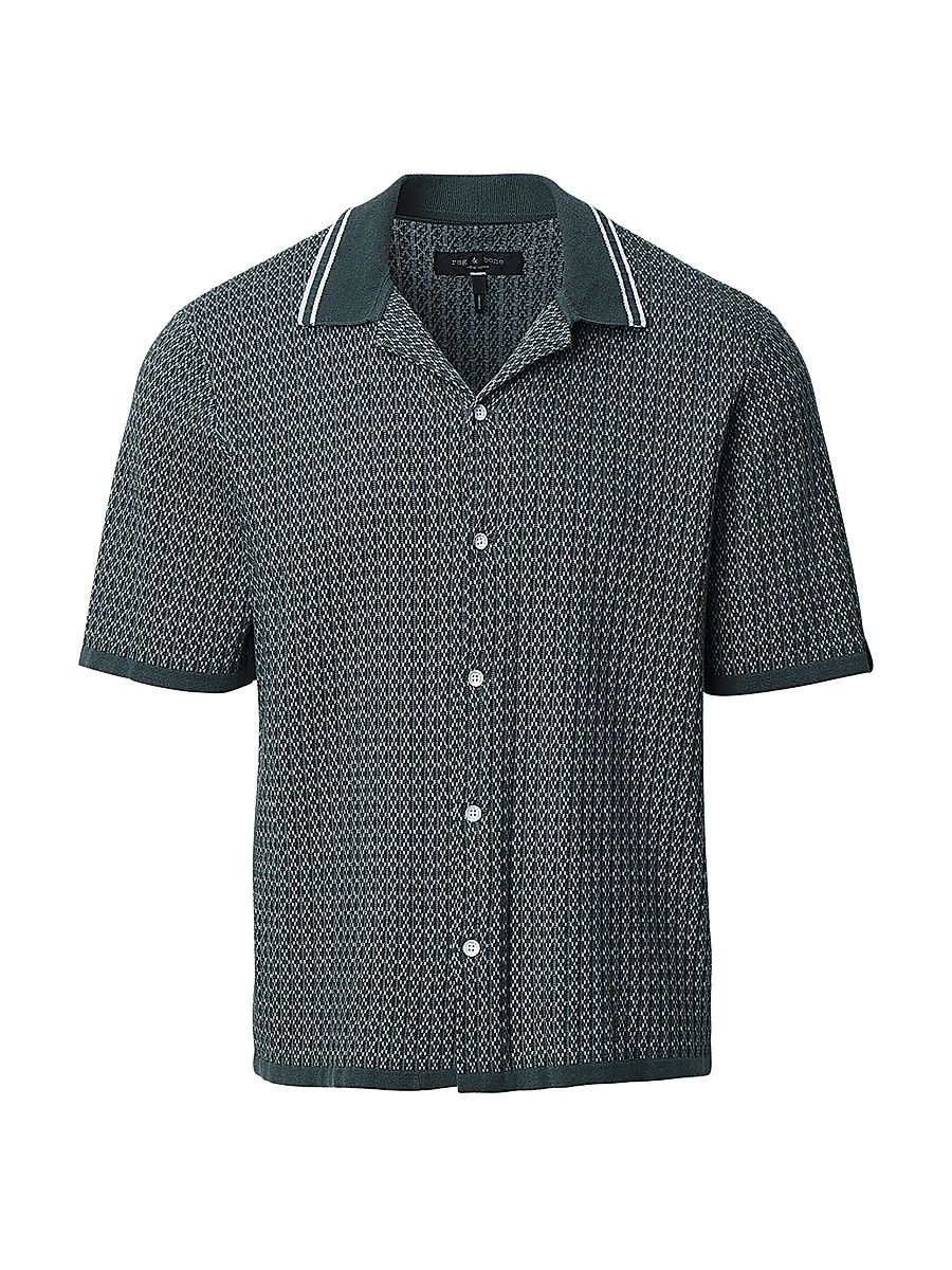 Men's Harvey Geometric Cotton-Blend Camp Shirt - Charcoal Green - Size XL