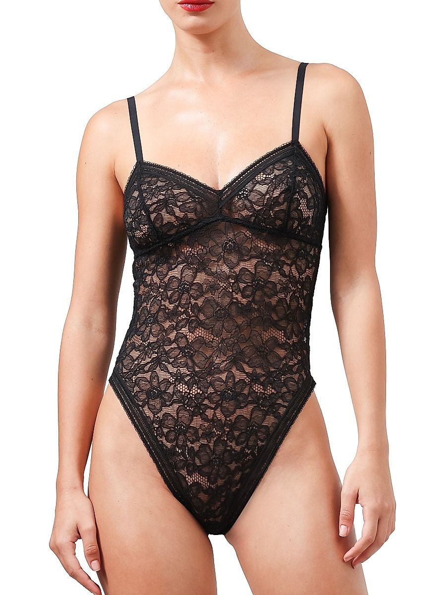 Women's Graphic Lace Wireless Bodysuit - Black - Size XS