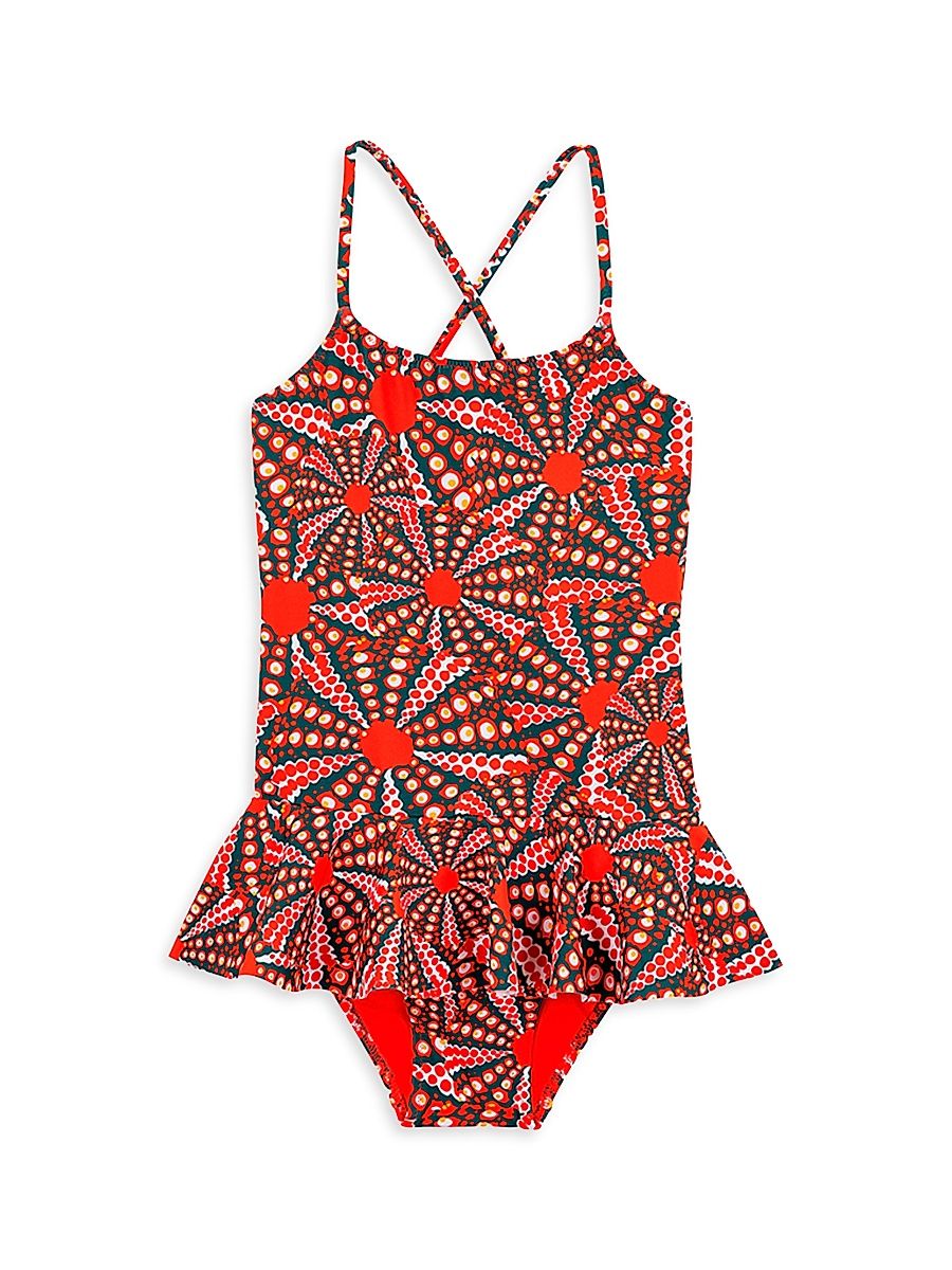 Little Girl's & Girl's Oursinades Peplum One-Piece Swimsuit - Red - Size 14