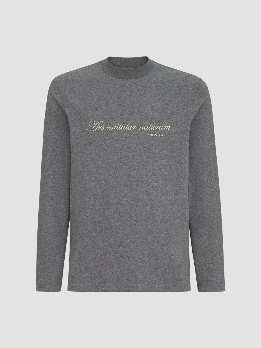 Brunello Cucinelli Men's Cotton Jersey Long Sleeve Mock Neck T-Shirt - Dark Grey - Size Small