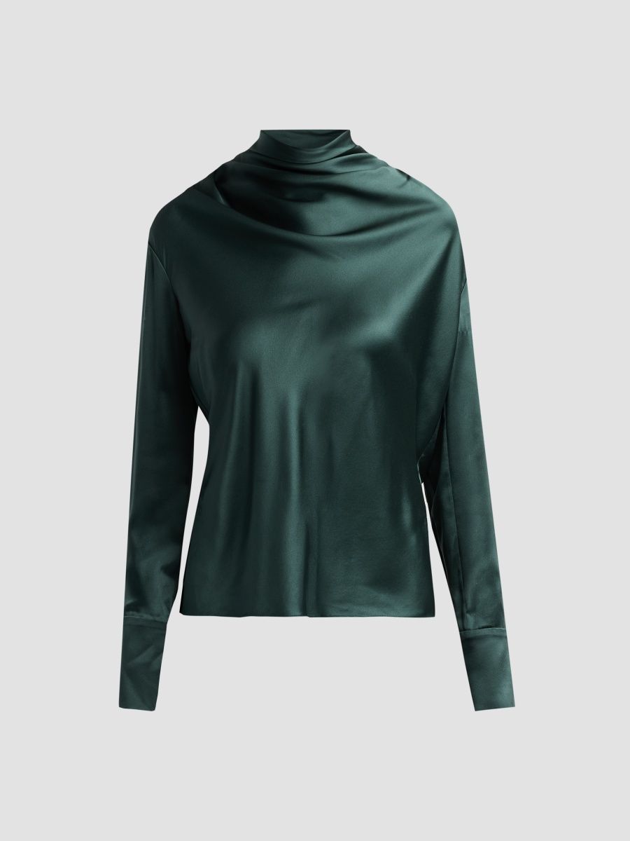 Adam Lippes Women's Blaine Draped Silk Charmeuse Top - Hunter Green - Size 12
