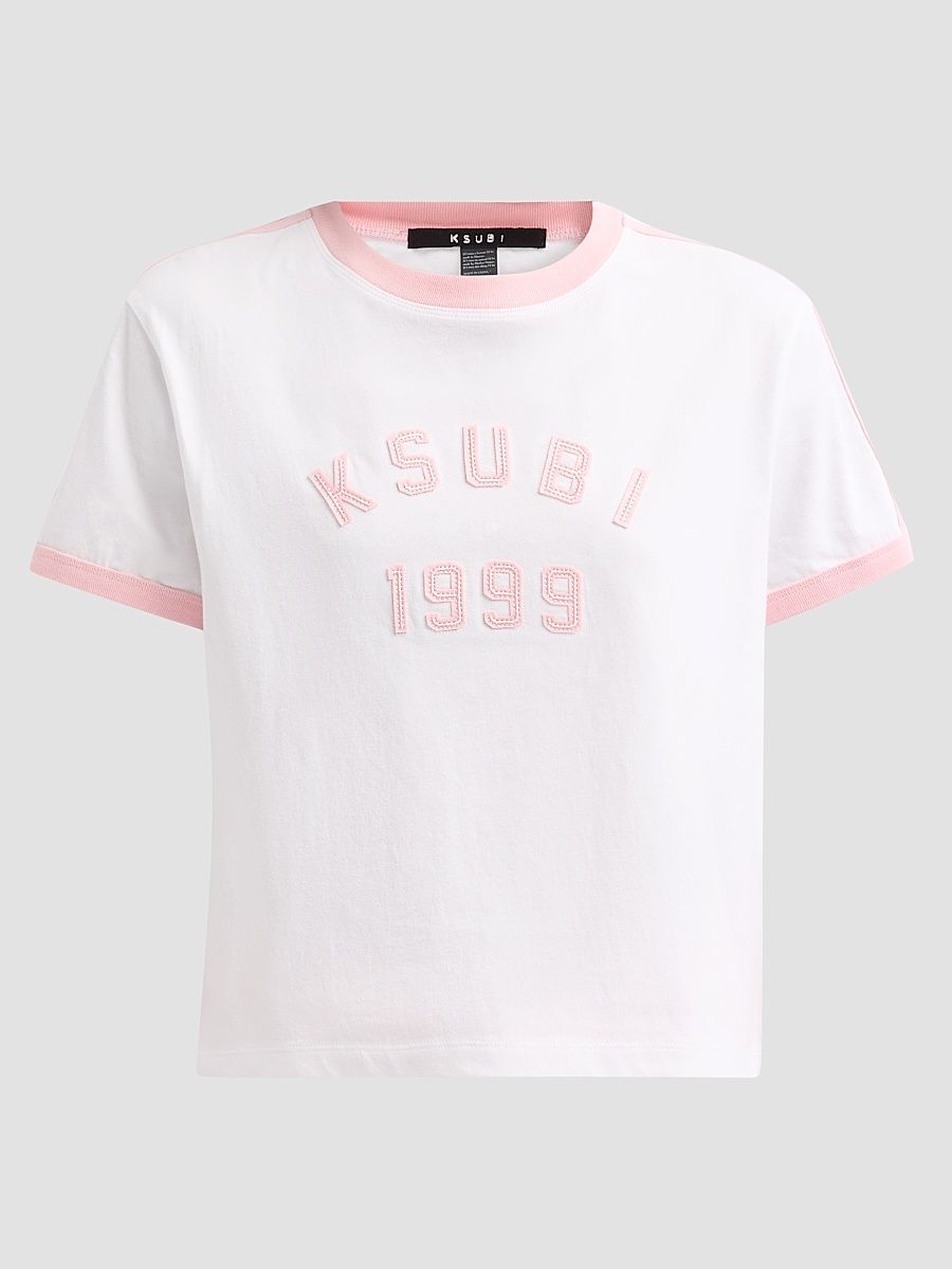 Women's Higher Than Heaven Varsity Shrunken T-Shirt - White - Size Large