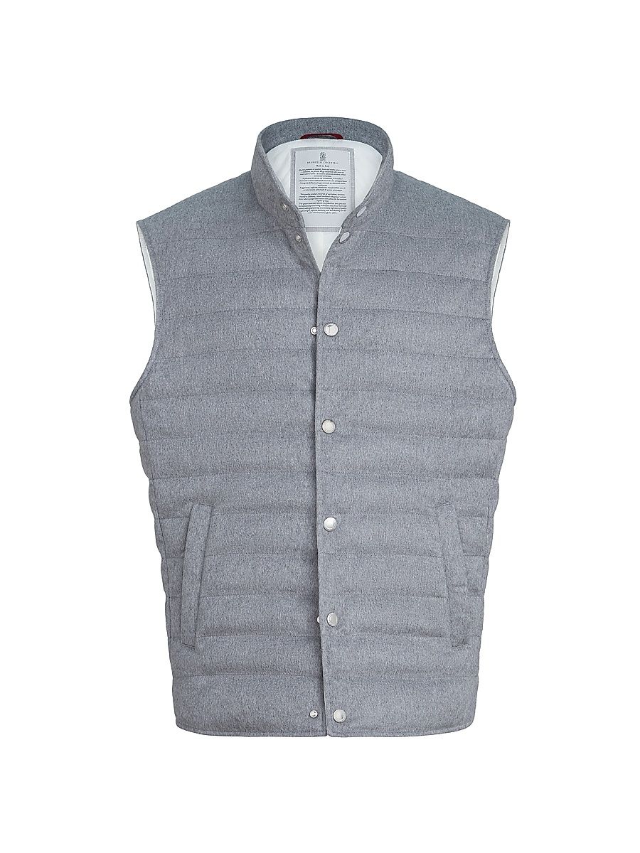 Men's Lightweight Cashmere Flannel Down Vest - Grey - Size XL