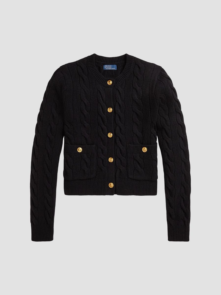 Polo Ralph Lauren Women's Wool-Cashmere Cable-Knit Cardigan - Polo Black - Size XL