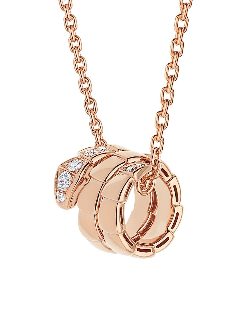 Women's Serpenti Viper 18K Rose Gold & Pavé Diamond Pendant Necklace - Rose Gold