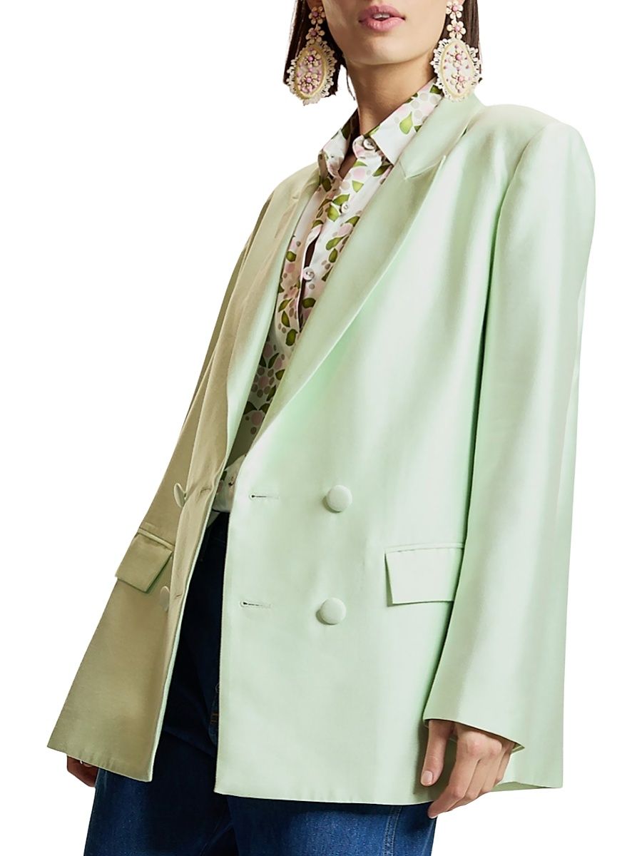 Women's The Breakers Double-Breasted Wool-Silk Blazer - Mint - Size Medium