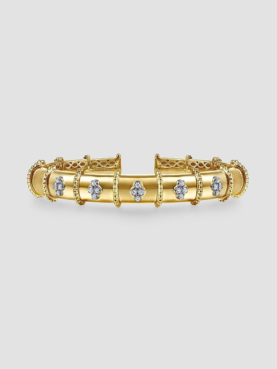 Gabriel & Co Women's Bujukan 14K White & Yellow & 0.20 TCW Diamond Bangle Bracelet - Yellow Gold