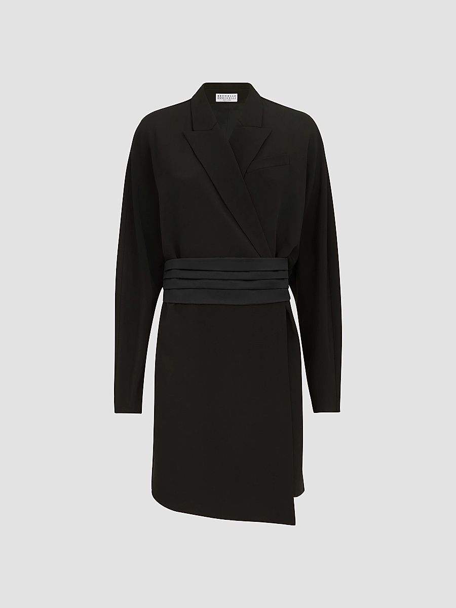 Women's Silk and Acetate Crêpe Cady Tuxedo Dress with Monili - Black - Size Small