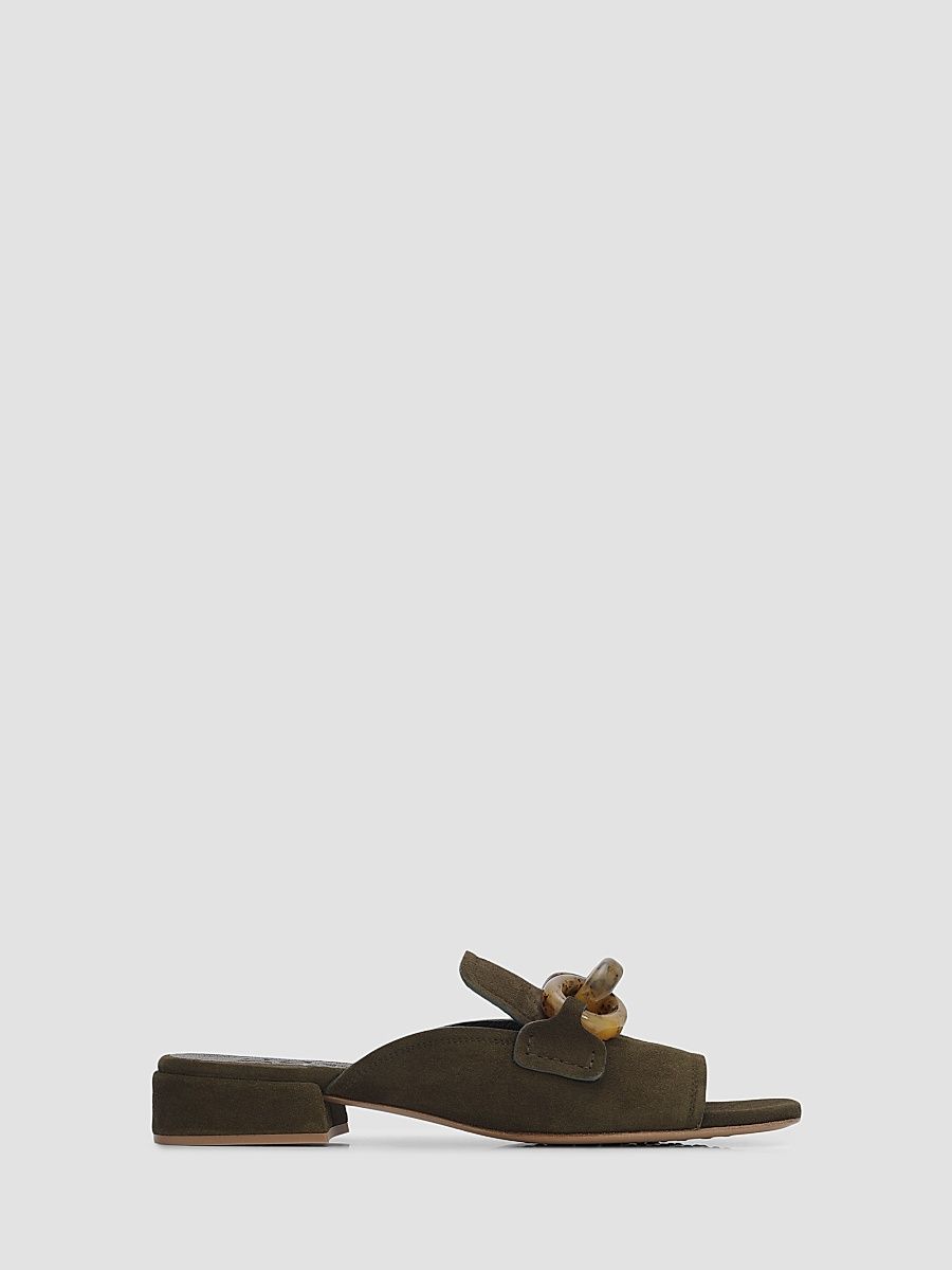 Women's Enna Chain Link Suede Mules - Gator Plush Suede - Size 12