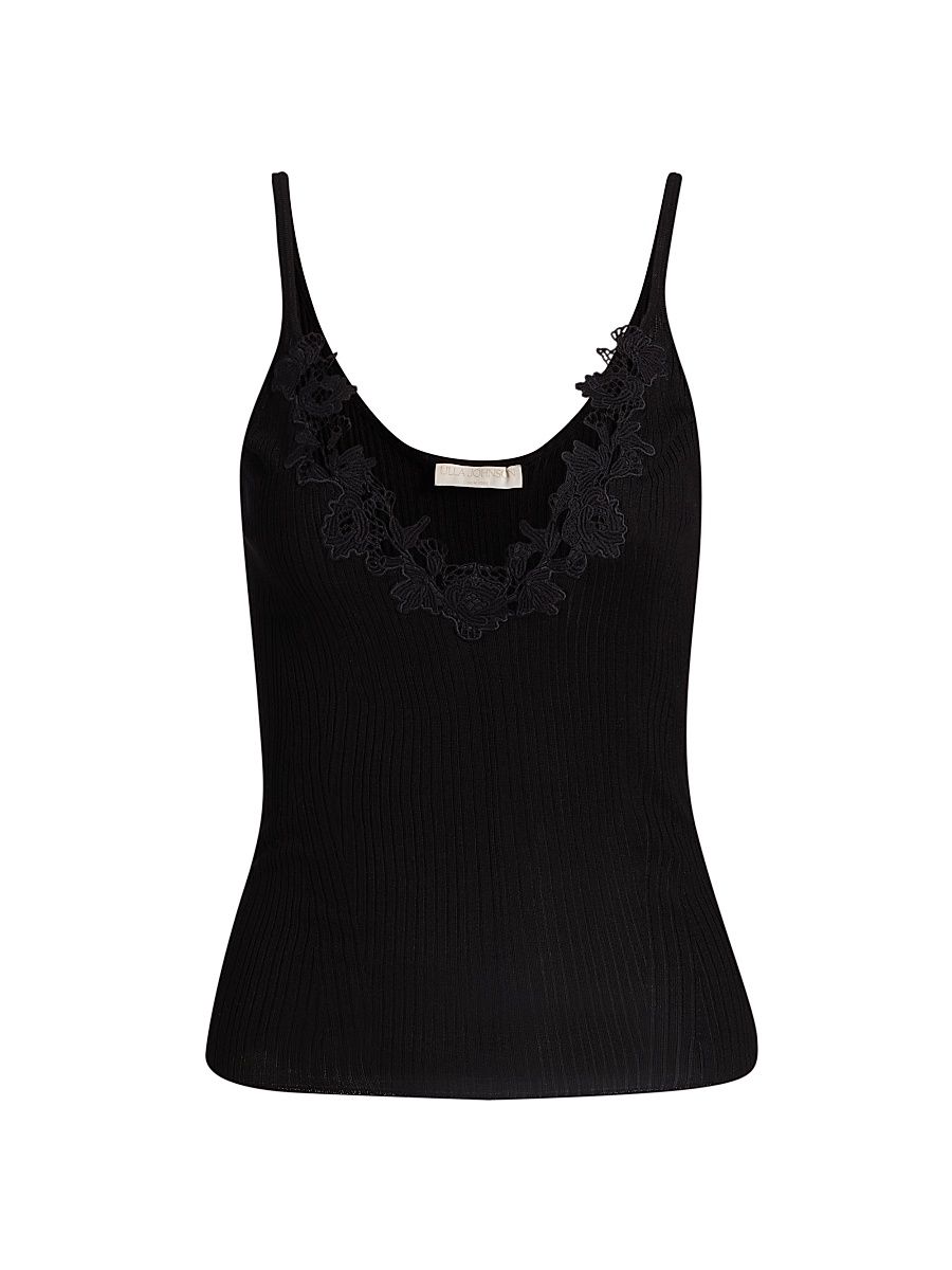 Women's Ainsley Lace-Trim Rib-Knit Cami - Noir - Size XL