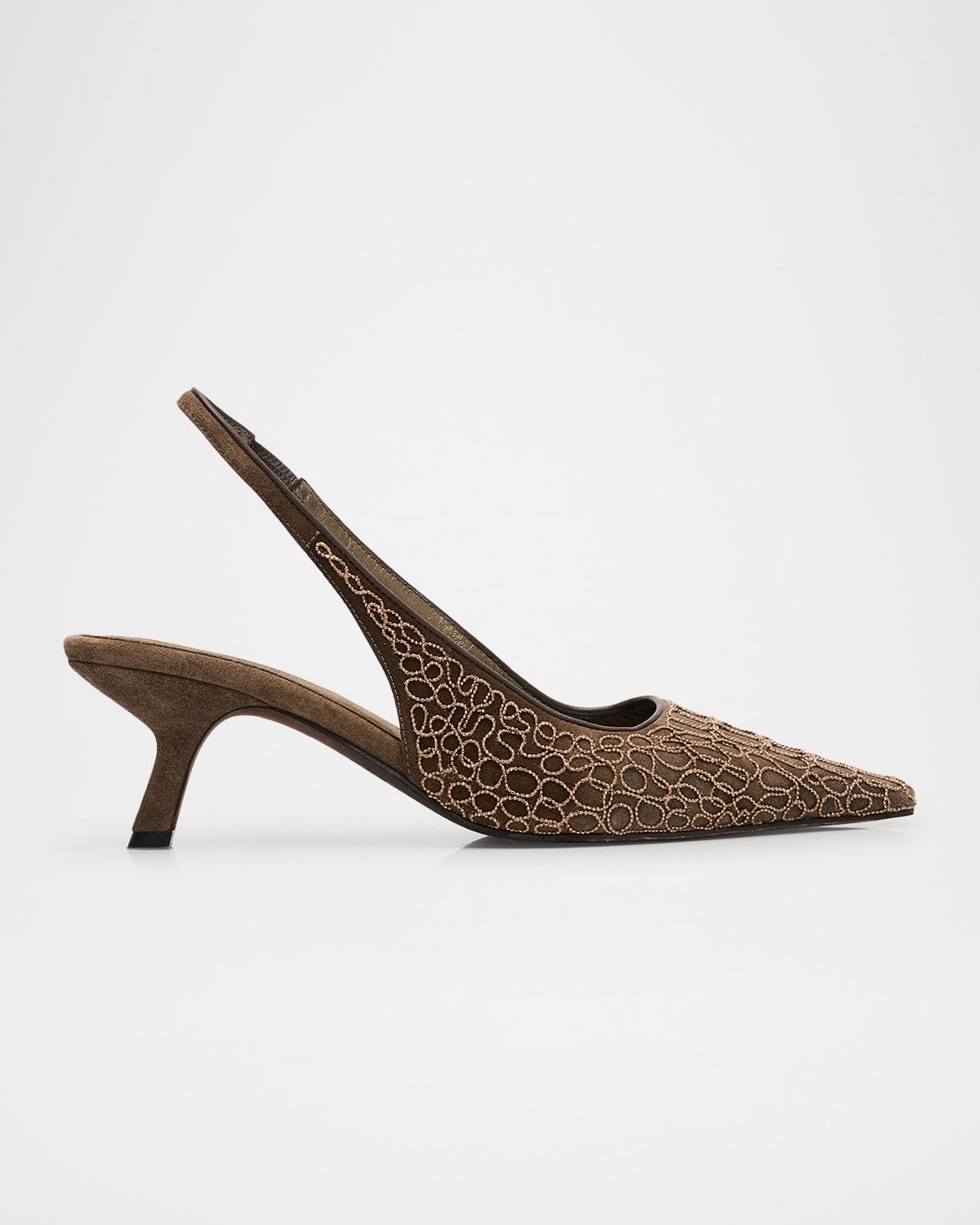Suede Monili Croco Slingback Pumps