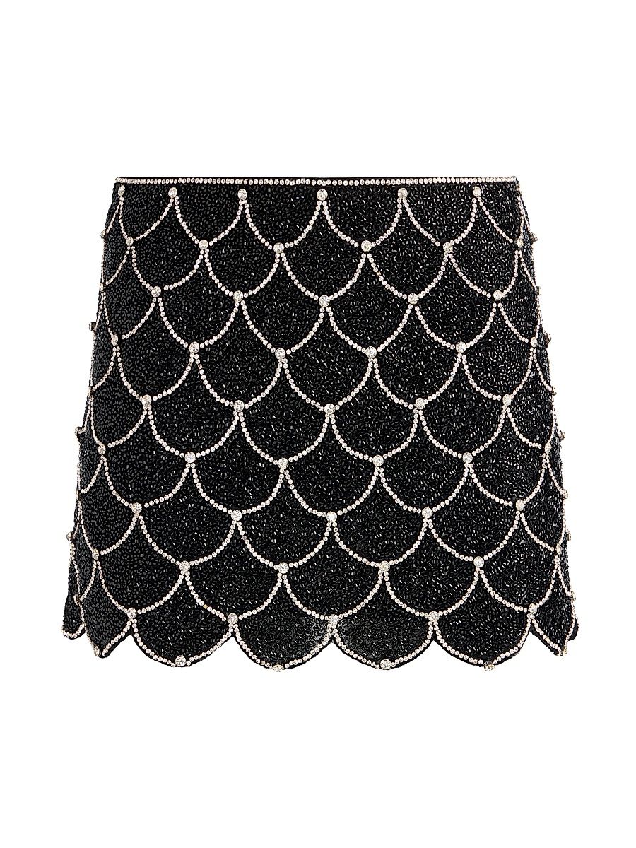 Women's Rubi Embellished Scallop Miniskirt - Black Silver - Size 14