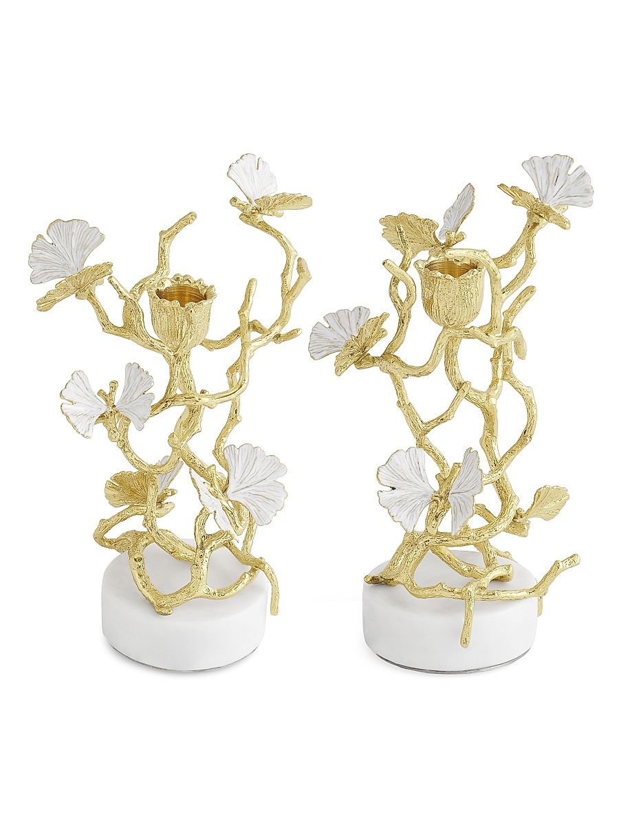 Butterfly Gingko Gold 2-Piece Candelholder Set - Gold