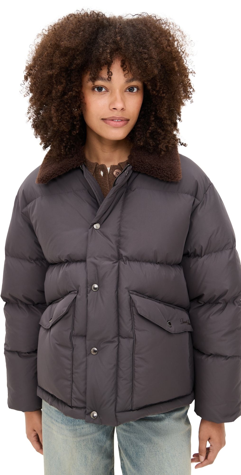 DUNST Fur Detachable Goose Down Jacket Khaki Brown M