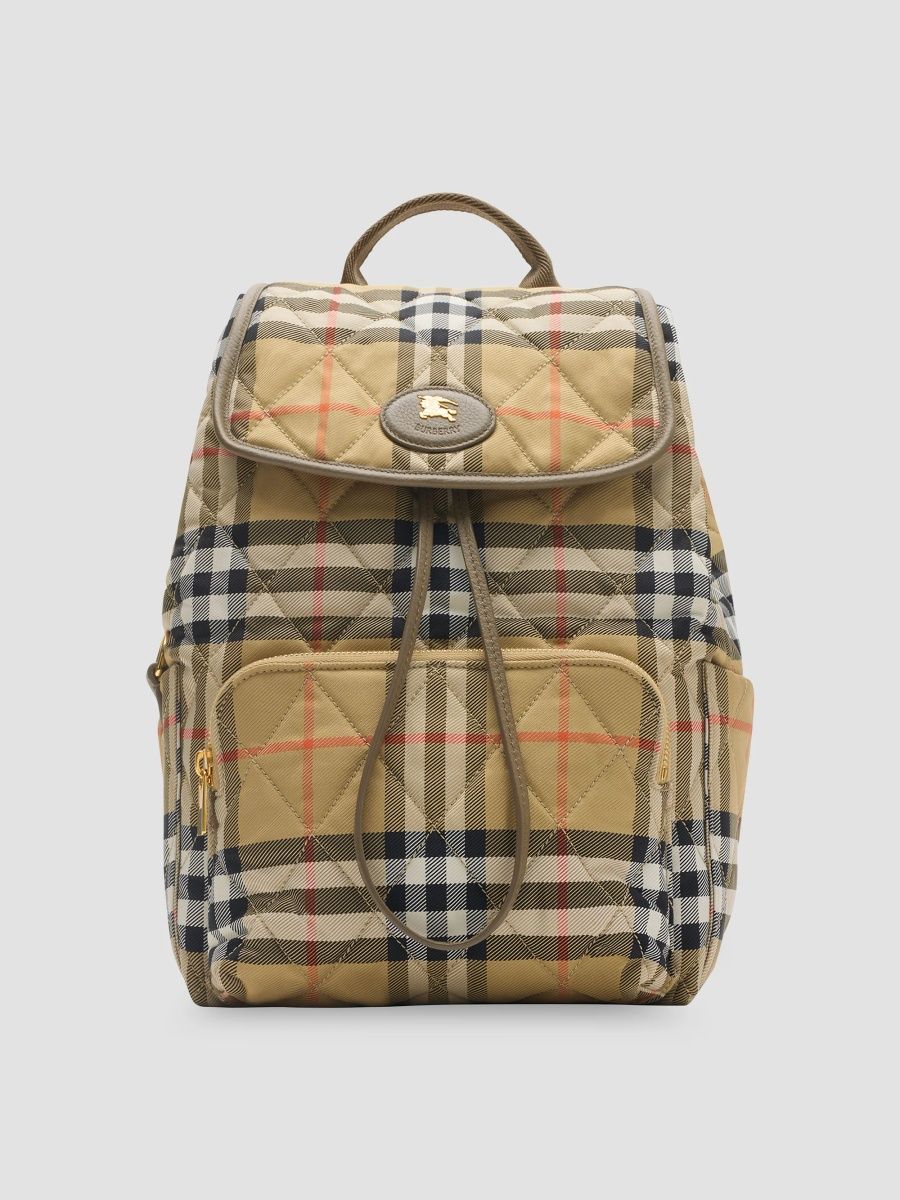 Burberry Women's Horseshoe Check Logo Backpack - Sand