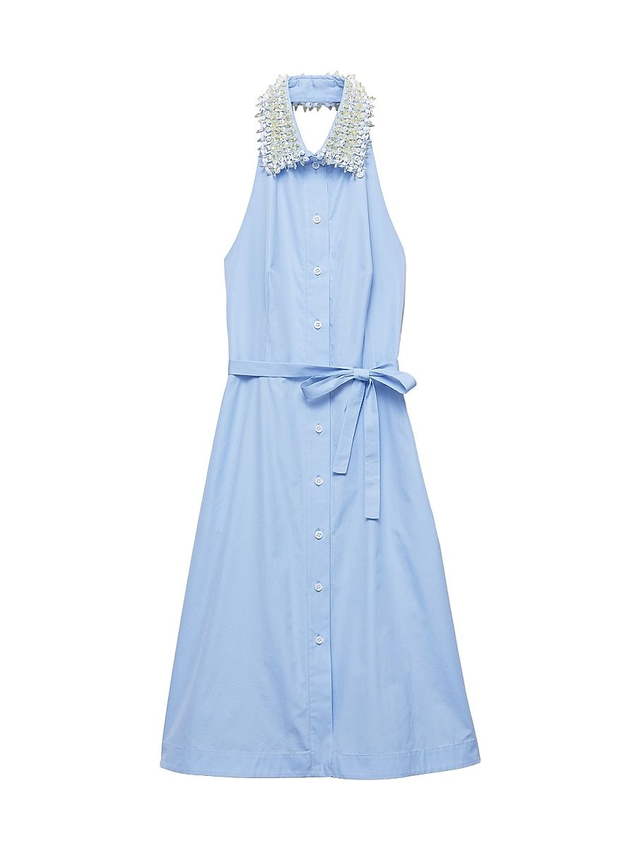 Women's Embroidered Poplin Shirt Dress - Blue - Size 14