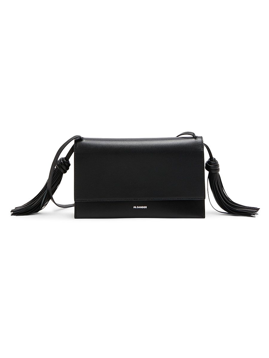 Women's Tassel Leather Crossbody Bag - Black