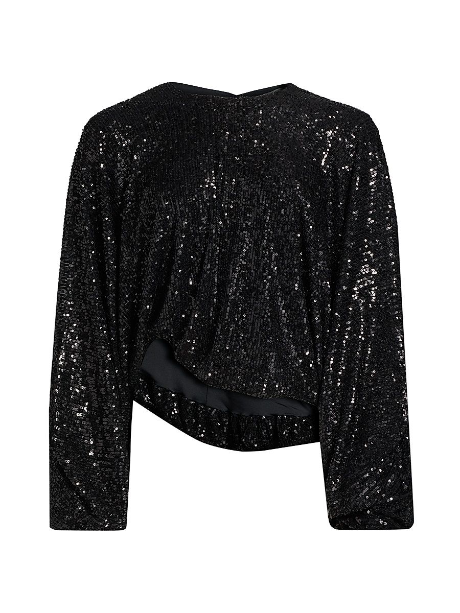 Women's Frankie Sequined Balloon-Sleeve Top - Black Sequin - Size Medium