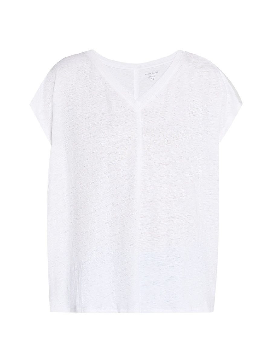 Women's Missy Boxy V-Neck Linen T-Shirt - White - Size 20