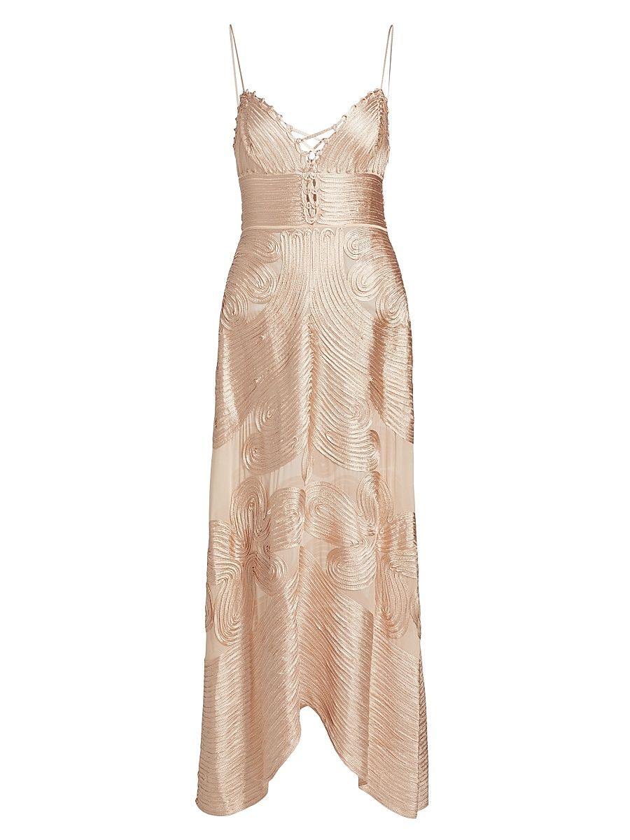 Women's Vesna Embroidered Silk Georgette Midi-Dress - Peony - Size 10