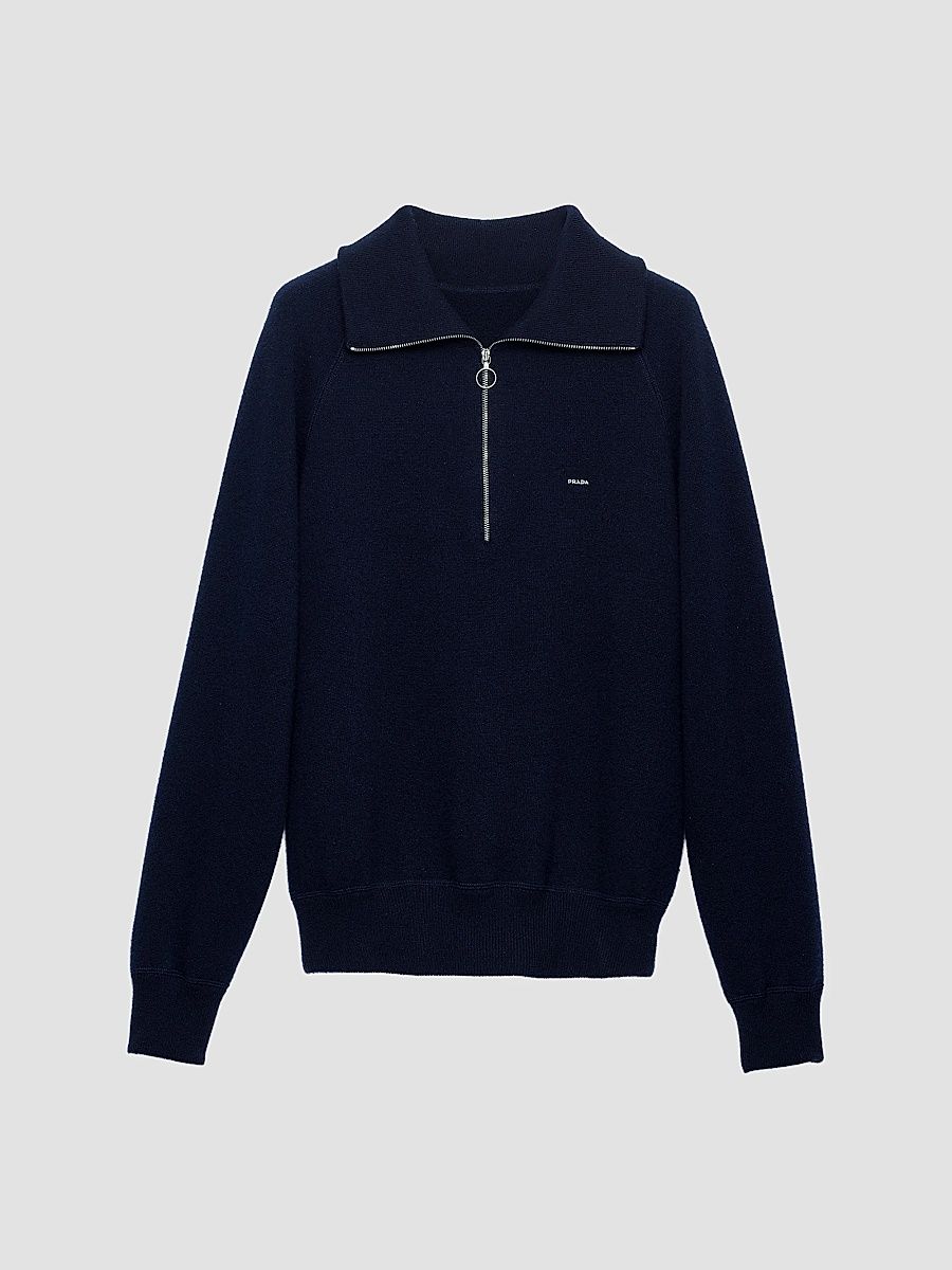 Men's Wool and Cashmere Polo Sweater - Blue - Size 46