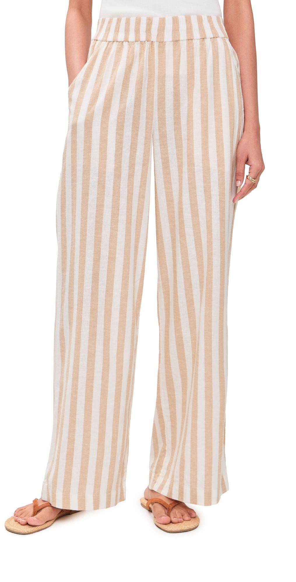 Marine Layer Allison Hemp Trousers Cream/Taupe Stripe XL