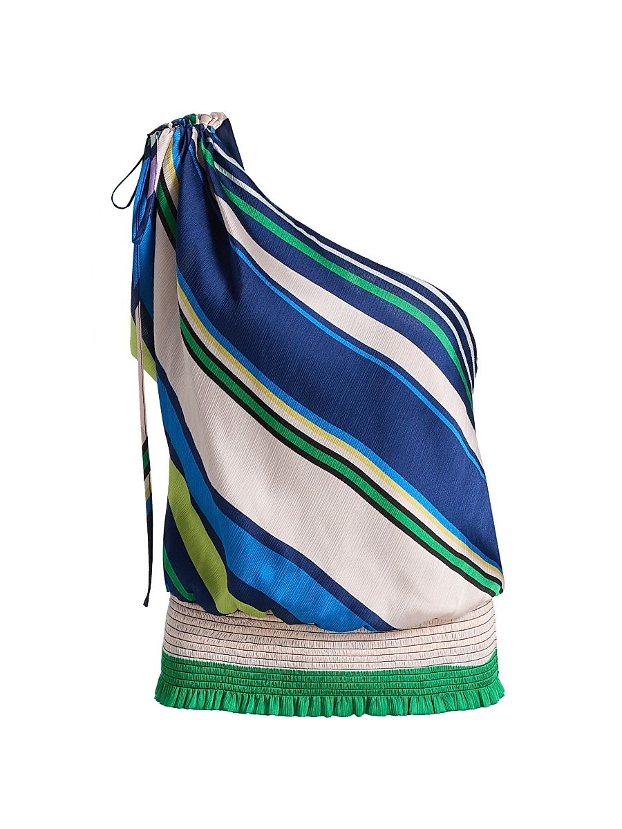 Women's Delara Striped One-Shoulder Top - Ultramarine Stripe - Size Large