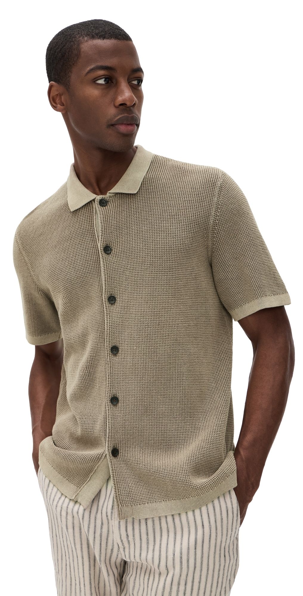 Faherty Short Sleeve Sunwashed Sweater Shirt Island Brown L